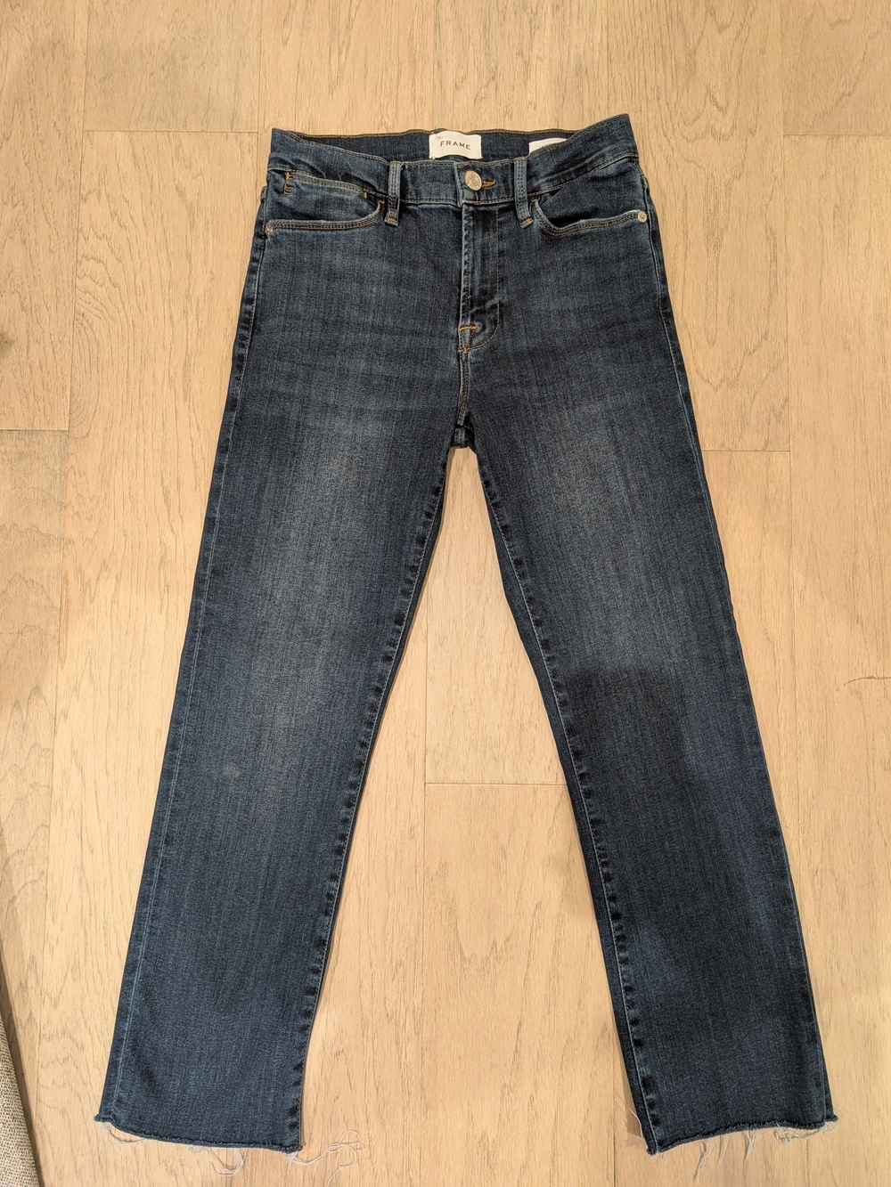 Frame Denim High-Rise Straight Jeans in Dark Indigo